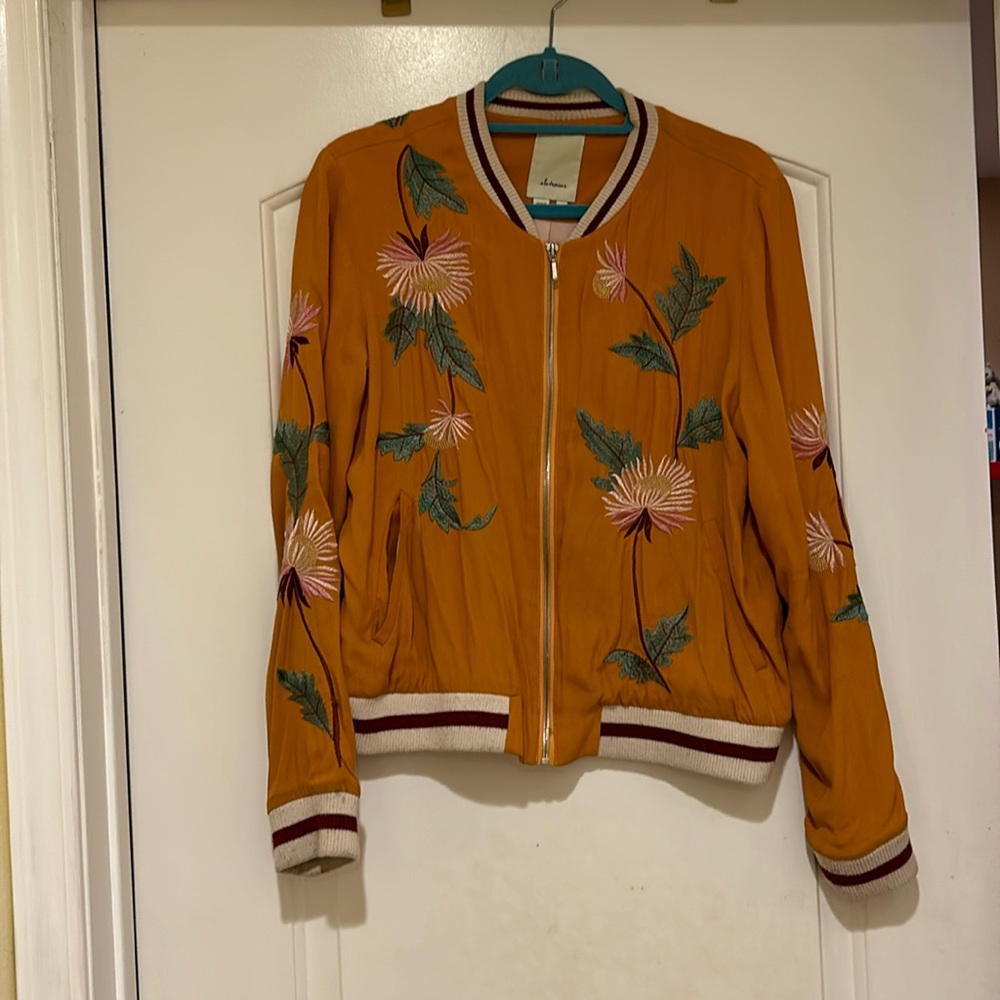 Elevenses Anthropologie Embroidered Bomber Jacket